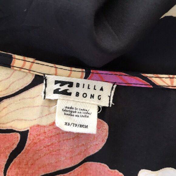 Billabong Black Colorful Floral Short Sleeve V Neck Mini Wrap Dress - XS - Picture 9 of 9